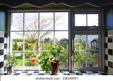 Pretty Kitchen Window With The View On Garden