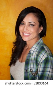 Pretty Latina Woman In Flannel Shirt