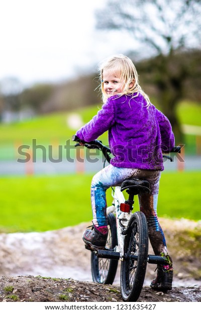 Pretty Little Girl Blonde Hair Purple Stock Photo Edit Now