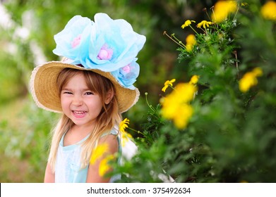 Pretty Little Girl Wearing Easter Hat Outdoor