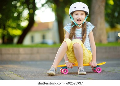 Pretty Little Girl Wearing Safety Helmet Stock Photo 692523937 ...