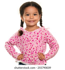 Pretty mixed race small girl isolated on a white background