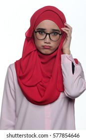 Pretty Muslim Girl With Hijab Looking Sad Crying Isolated On White Background