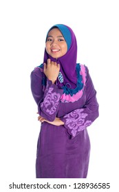 Pretty Muslim Woman Model In Action, On White Background