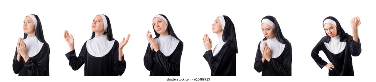 Pretty nun isolated on white