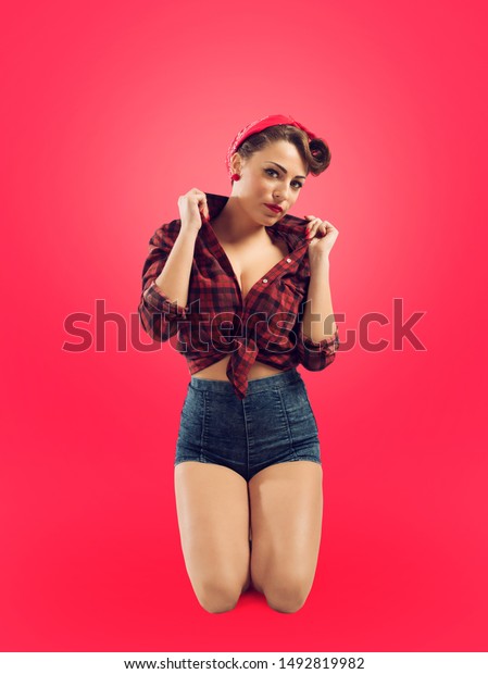 Pretty Pinup Girl Posing Hairstyle 50s Stock Photo Edit Now