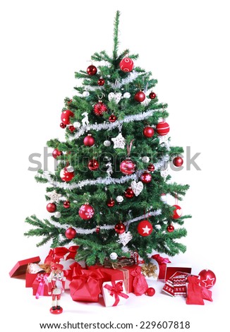pretty red and silver themed christmas tree decorated with a tinsel garland and ornaments and surrounded - Red And Silver Christmas Tree pretty red and silver themed christmas tree decorated with a tinsel garland and ornaments and surrounded - Red And Silver Christmas Tree
