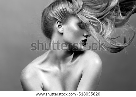 Pretty Sexy Girl Black And White Profile With Wind In The Hair Pretty Sexy Girl Black And White Profile With Wind In The Hair
