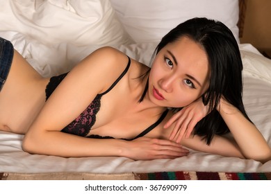 Pretty Slender Chinese Woman Pink Black Stock Photo Shutterstock