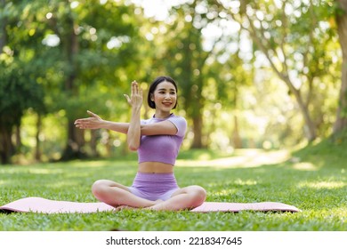 Pretty slim perfect body asian women wear sportswear to playing basic yoga compose. - Powered by Shutterstock