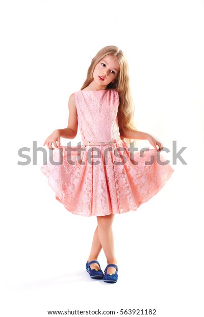 Pretty Small Blonde Girl Pink Prom Stock Photo Edit Now 563921182
