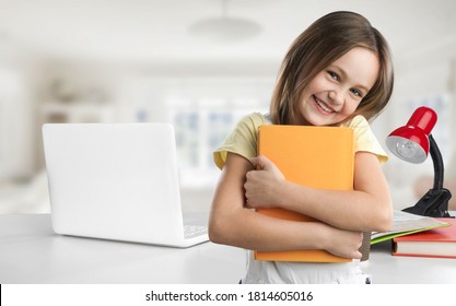 Pretty Smile Little Girl Holding A Book