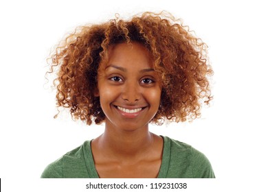 Pretty Smiling Black Woman Portrait Isolated Over White Background