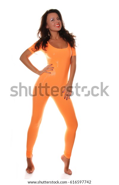 orange spandex jumpsuit