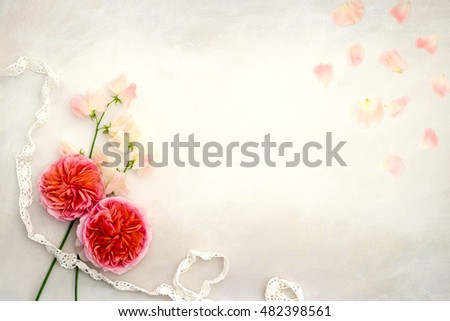 Pretty Styled Desktop Mockup flatlay, hand painted background, copy space, great for lifestyle bloggers and small businesses also for wedding, party, anniversary or other invitations.