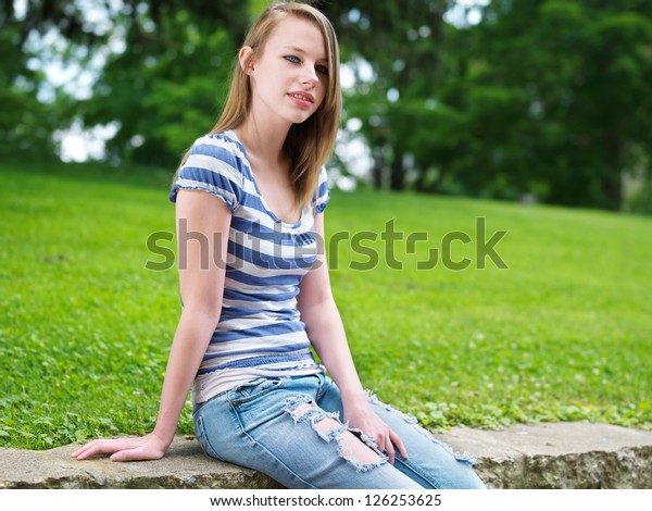 Pretty Teen Girl Outside Park Sitting Stock Photo 126253625 | Shutterstock