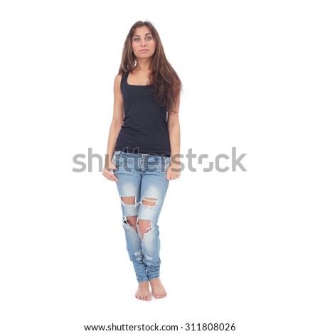 pretty teen girl wearing ripped jeans