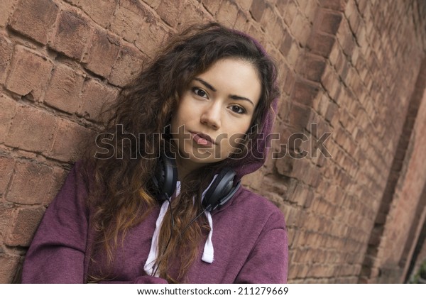 Pretty Teenage Girl Curly Brown Hair Stock Image Download Now