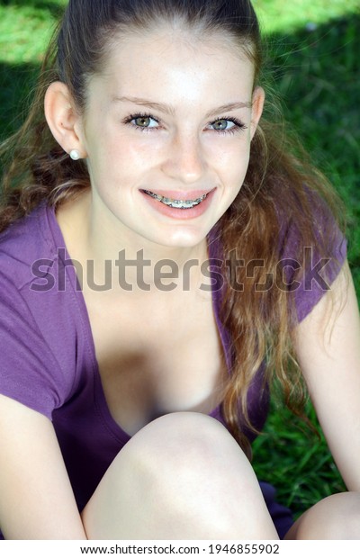 Pretty Teenage Girl Fixed Braces Portrait Stock Photo (Edit Now) 1946855902