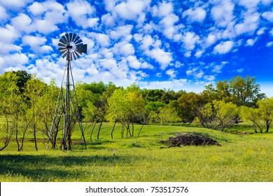 Pretty Texas Hill Country Ranch With A Windmill.