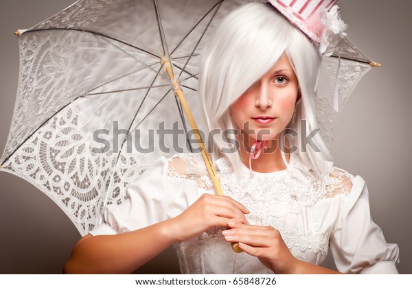 Pretty White Haired Woman Wearing Classic Royalty Free Stock Image