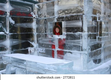 Pretty Woman At The Bar Of An Hotel Made Of Ice