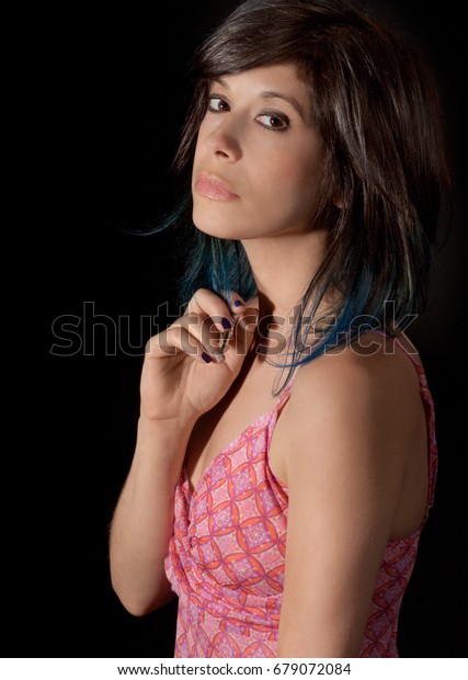 Pretty Woman Blue Ombre Hair Pink Stock Photo Edit Now 679072084