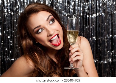 Pretty Woman celebrating with Champagne 