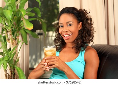 Pretty Woman Drinking Iced Tea