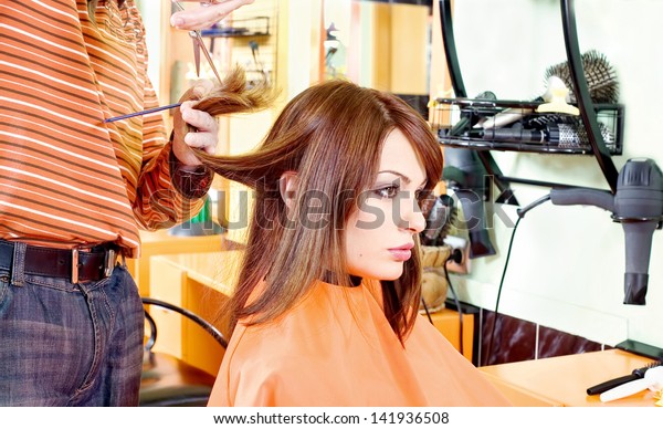 Pretty Woman Hands Hairdresser Hair Salon Stock Photo Edit Now