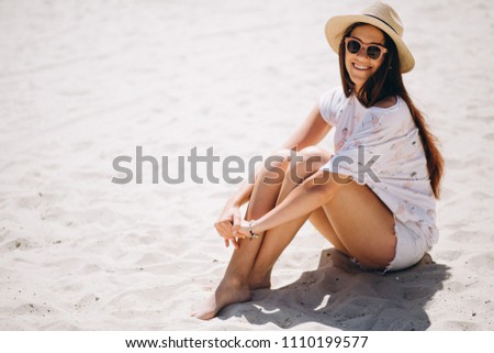 Similar – Image, Stock Photo Thoughtful latin woman on the beach