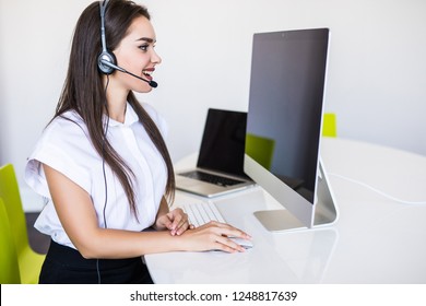 Pretty woman operator in Call center in office