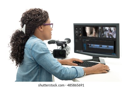 A Pretty Young African American Woman Video Editor