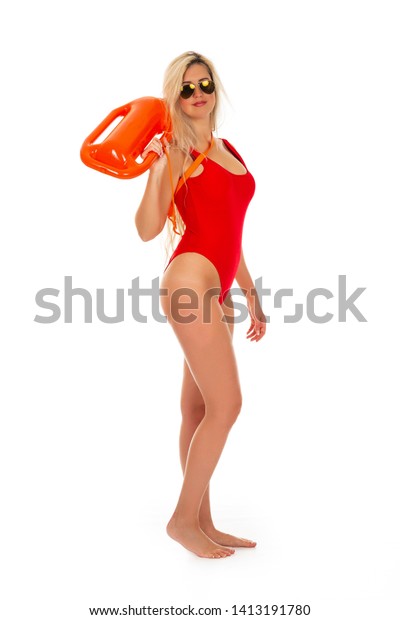 red swimsuit lifeguard