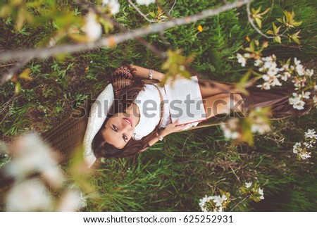 Similar – Image, Stock Photo Young redhead woman reading a red book