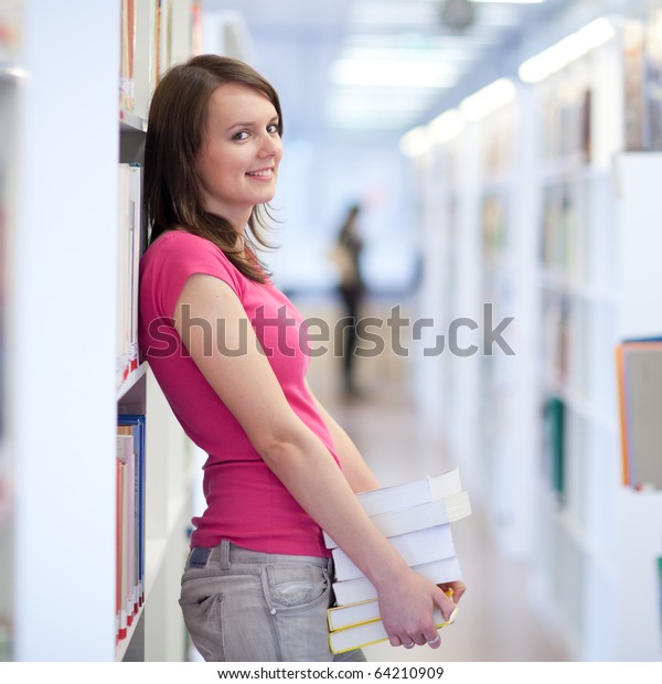 Pretty Young College Student University Library Stock Photo 64210909 ...