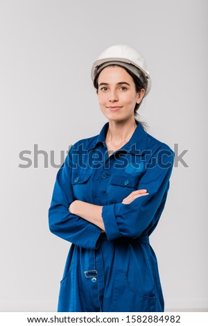 Similar – Image, Stock Photo Mechanic woman standing on motorcycle factory