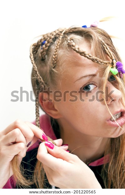 Pretty Young Girl Makes Herself Hair Stock Photo Edit Now 201220565