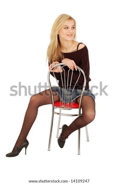 Pretty Young Girl Sitting On Chair Stock Photo 14109247 