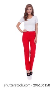 Pretty Young Girl Wearing Long Red Trousers