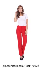 Pretty Young Girl Wearing Long Red Trousers