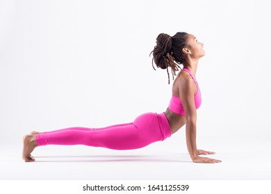 Pretty Young Happy Black Woman Doing Yoga Exercise Isolated On White Background