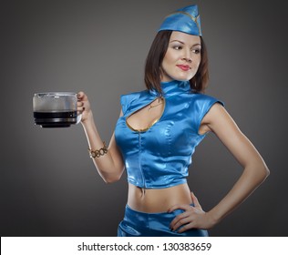 Pretty Young Stewardess With Coffee