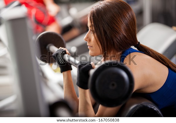 Pretty Young Woman Concentrated Her Workout Stock Photo Edit Now
