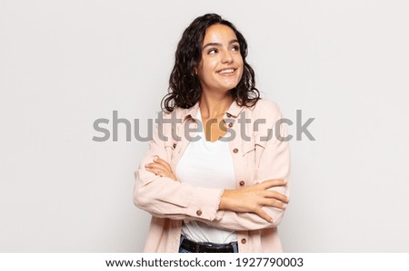 Similar – Image, Stock Photo side portrait of young beautiful brunette woman in front of forest