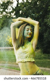 Pretty Young Woman Playing With Dry Paint Holi 