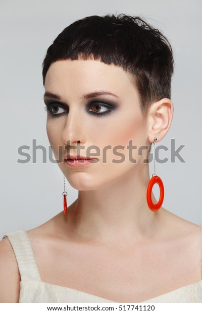 Pretty Young Woman Short Black Hair Stock Photo Edit Now 517741120