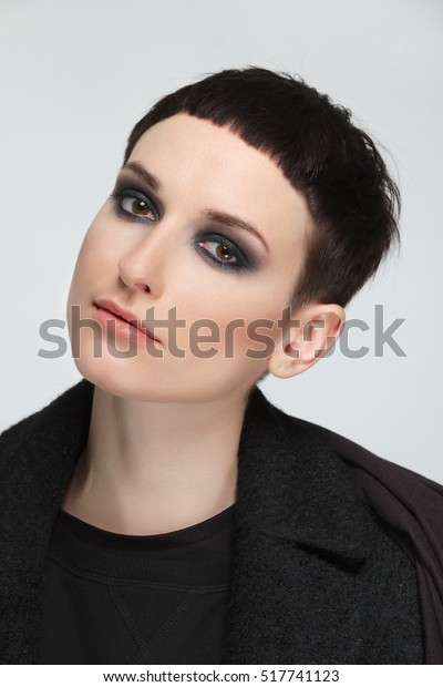 Pretty Young Woman Short Dark Hair Stock Image Download Now