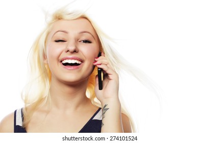 Pretty young woman using mobile phone over white background - Shutterstock ID 274101524