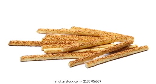 Pretzel bread sticks with sesame seeds, snacks isolated on white   - Powered by Shutterstock